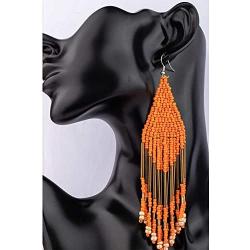 Luluping Long Beaded Tassel Earrings – Large Bohemian Native Statement Bead Dangle Earrings for Women, Big Boho Statement Handmade Beaded Drop Fringe Earrings