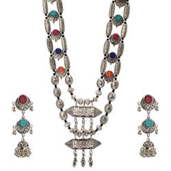 Zephyrr Afghani/Turkish Necklace Earrings Set Silver Tone Casual Daily Wear Statement Jewelry for Women JAN-1976