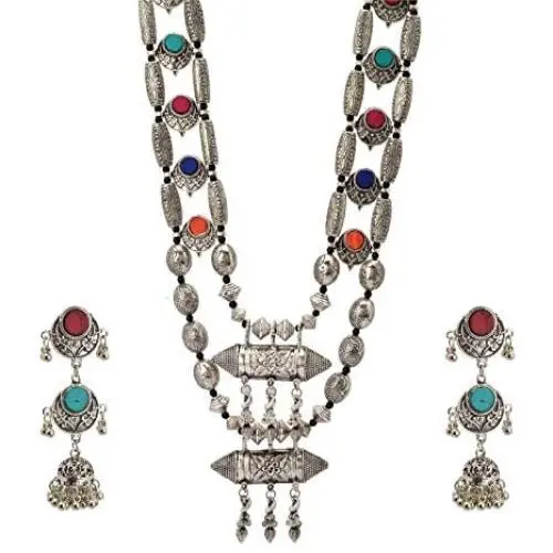 Zephyrr Afghani/Turkish Necklace Earrings Set Silver Tone Casual Daily Wear Statement Jewelry for Women JAN-1976 Zephyrr Afghani/Turkish Necklace Earrings Set Silver Tone Casual Daily Wear Statement Jewelry for Women JAN-1976