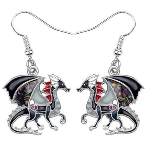 Enamel Alloy Dinosaur Fantasy Dragon Earrings Drop Dangle Unique Animal Jewelry For Women Kids