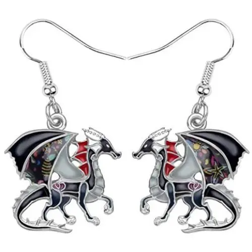 Enamel Alloy Dinosaur Fantasy Dragon Earrings Drop Dangle Unique Animal Jewelry For Women Kids