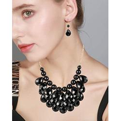 LOYALLOOK Fashion Bib Chunky Necklace Floating Bubble Collar Necklaces Teardrop Earring Necklace Vintage Statement Jewelry Set,4 Set