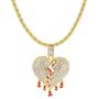 Mens Bling Iced Out Broken Heart Pendant Chain Fake Diamond Tennis Cuban with Heartbreaks 24 Inches