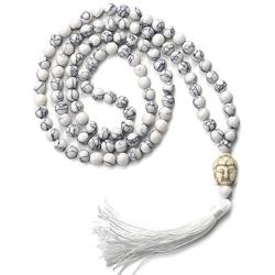 LIUANAN Yoga Meditation 108 Tibetan 8mm Natural Gemstone Prayer Buddha Beads Mala Wrap Bracelet Necklace