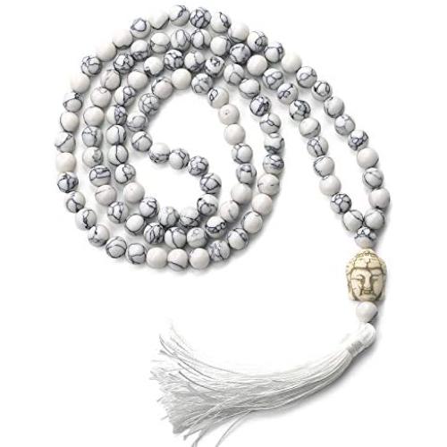 LIUANAN Yoga Meditation 108 Tibetan 8mm Natural Gemstone Prayer Buddha Beads Mala Wrap Bracelet Necklace