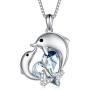 TOUPOP Mom Gifts s925 Sterling Silver Mother Child Dolphin Necklace Ocean Cute Animals Pendant Jewelry Gifts with Blue Heart Crystal for Women Mom Girls Birthday Mothers Day