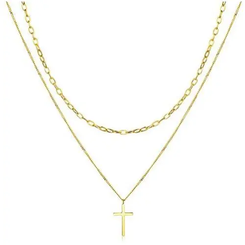 HAWSON Tiny Cross Necklace, 18K Gold Necklace for Girls, Imitation Pearls Cross Pendant, Layered Necklaces for Women, Dainty Necklace, Small Delicate Necklace, Charm Chokers for Lovers Gifts