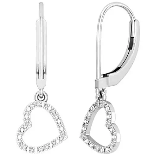 Dazzlingrock Collection 0.05 Carat (ctw) Round White Diamond Ladies Heart Dangle Earrings, Available in 10K/14K/18K Gold & 925 Sterling Silver Dazzlingrock Collection 0.05 Carat (ctw) Round White Diamond Ladies Heart Dangle Earrings, Available in 10K/14K/18K Gold & 925 Sterling Silver