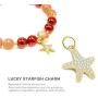 Rose&Poem Red Agate and Sunstone Crystal Bracelet, Lucky Starfish Charm, 14K Gold Plated Natural Handmade Stretch Beaded Bracelets, Spiritual Reiki Chakra Feng Shui Healing Gemstone Crystal Bead Divine Love Dainty Jewelry Gift