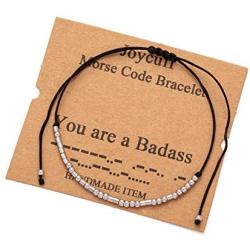 Inspirational Morse Code Encouragement Bracelets for Women Funny Jewelry Gifts for Teen Girls Daughter Sister Best Friend Friendship Adjustable Dainty Silk Beaded Wrap Bracelet