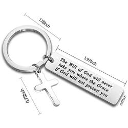 POTIY Christian Gift Religious Jewelry Bible Verse Keychain The Will of God Will Never Take You Where The Grace of God Will Not Protect You Church Friend Gift