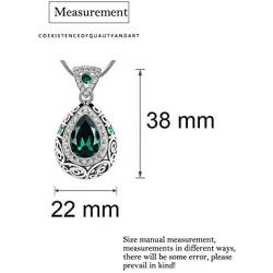 AILUOR Fashion Waterdrop Crystal Jewelry Set, Retro Vintage Celtic Knot Waterdrop Green Gemstone Water Drop Pendant Necklace Stud Earrings Jewelry Set for Women Mother Bridal Wedding