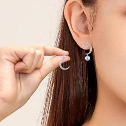 Richapex Fashion Moon Pearl Design Earring,S925 Sterling Silver Pearl Drop Earrings,Asymmetric Dangle Earrings with Swarovski Pearl Jewelry for Women Girl