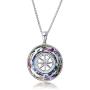 AOBOCO Compass Necklace Sterling Silver Circle Pendant Necklace with Color-changed Crystal, Birthday Graduation Jewelry Gift for Women Men Girls
