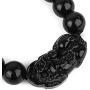 Goldenlight 2 Pcs Pi Xiu Bracelet Feng Shui Black Obsidian Wealth Bracelet for Women Men Adjustable Elastic