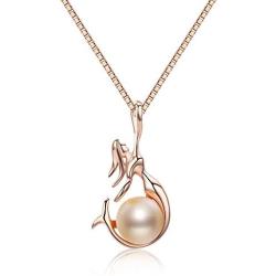 WRISTCHIE Womens Jewelry 925 Sterling Silver and Freshwater-Cultured Pearl Mermaid Pendant Necklace 18+2''