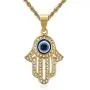 Lee Island Fashion 24K Gold Plated Simmulated Diamond CZ Fully 3D Blue Evil Eye Beads Fatima Hamsa Hand Egyptian Protection Pendant Stainless Steel Necklace, 24 Inch Chain Jewelry Lee Island Fashion 24K Gold Plated Simmulated Diamond CZ Fully 3D Blue Evil Eye Beads Fatima Hamsa Hand Egyptian Protection Pendant Stainless Steel Necklace, 24 Inch Chain Jewelry