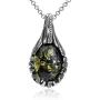 Sterling Silver Green Amber Drop Earrings Necklace Set 18 Inches