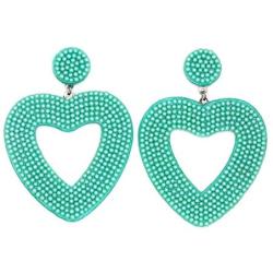 Heart-shaped Beaded Drop Earrings Handmade Seed Bead Hoop Dangle Earrings Bohemia Geometric Square Beads Statement Earring for Women Girls Valentines Day Jewelry