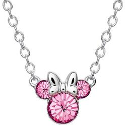 Disney Minnie Mouse Crystal Birthstone Silver Plated Pendant Necklace