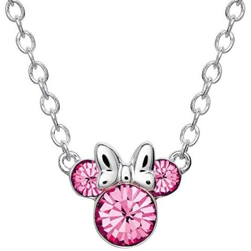 Disney Minnie Mouse Crystal Birthstone Silver Plated Pendant Necklace