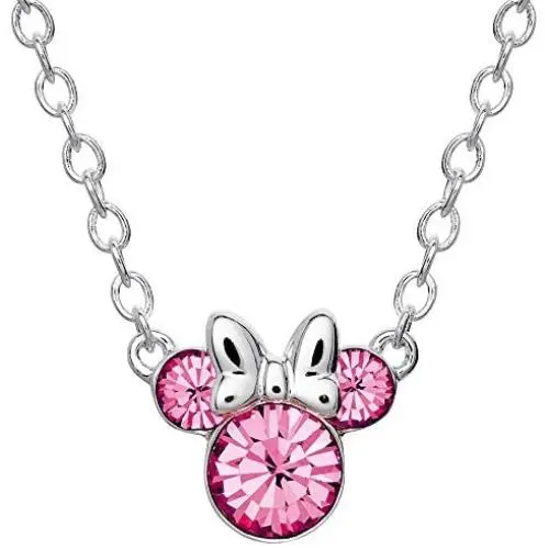 Disney Minnie Mouse Crystal Birthstone Silver Plated Pendant Necklace