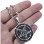 Elfasio Inverted Pentagram Baphomet Goat Necklace for Men Sigil of Lucifer Satan Satanic Samael Lilith Symbol Both Sided Stainless Steel Pendant Chain, Black Red