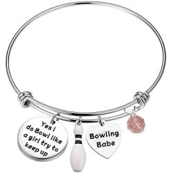 MAOFAED Bowling Ball Lover Gift Bowling Pin Charm Bracelet Bowling Coach Jewelry Bowling Gift for Bowling Players 