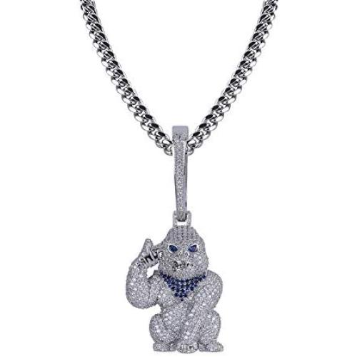 GUCY Iced Out Gold Plated Big Monkey Chain Animal Pendant Necklace Men Stainless Steel Rope Chain