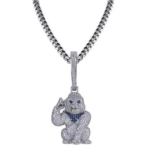 GUCY Iced Out Gold Plated Big Monkey Chain Animal Pendant Necklace Men Stainless Steel Rope Chain GUCY Iced Out Gold Plated Big Monkey Chain Animal Pendant Necklace Men Stainless Steel Rope Chain