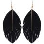 Miracle Collection Lightweight Genuine Soft Leather Fringe Leaf with Simple Drop Metal Bar Dangle Earring for Women and Girls