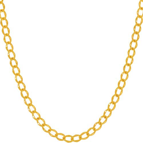 Lifetime Jewelry 4mm Diamond Cut Curb Link Chain Necklace 24k Real Gold Plated