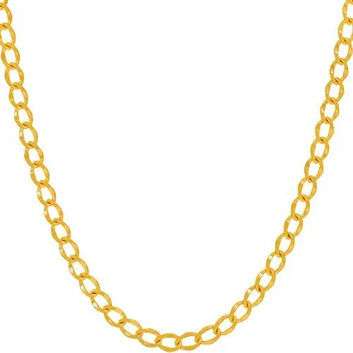 Lifetime Jewelry 4mm Diamond Cut Curb Link Chain Necklace 24k Real Gold Plated