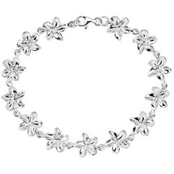 AeraVida Pretty Hawaiian Plumeria .925 Sterling Silver Link Bracelet