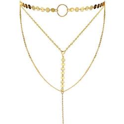 Suyi Stylish Layered Sequins Choker Necklace with Thin Long Chain Pendant for Women Lady Girl