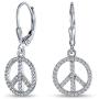 World Peace Sign Symbol Cubic Zirconia Pave CZ Leverback Drop Dangle Earrings For Women For Teen 925 Sterling Silver
