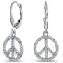 World Peace Sign Symbol Cubic Zirconia Pave CZ Leverback Drop Dangle Earrings For Women For Teen 925 Sterling Silver