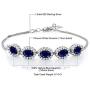 Gem Stone King 925 Sterling Silver Blue Sapphire Gemstone Birthstone Bracelet, 6.14 Ctw, Center Stones: 7X5MM, 7 Inch + 1.5 inch Extender