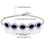Gem Stone King 925 Sterling Silver Blue Sapphire Gemstone Birthstone Bracelet, 6.14 Ctw, Center Stones: 7X5MM, 7 Inch + 1.5 inch Extender