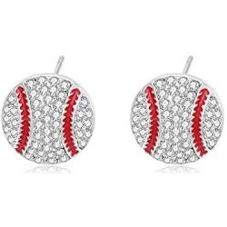 MANZHEN Baseball Softball Crystal Enamel Dangle Earrings Bling Sport Ball Earring Jewelry for Girls