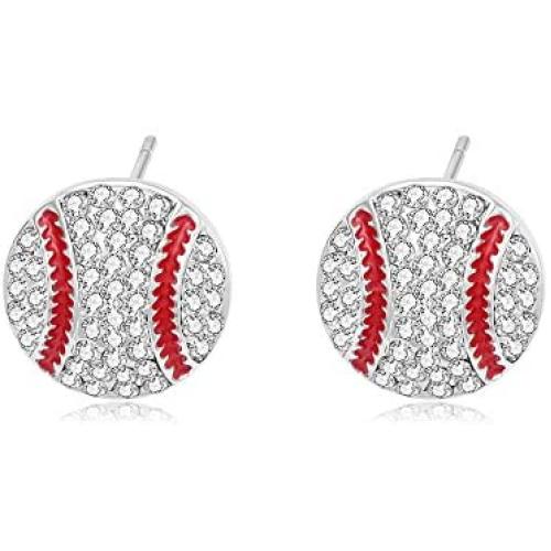 MANZHEN Baseball Softball Crystal Enamel Dangle Earrings Bling Sport Ball Earring Jewelry for Girls