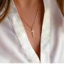 OSIANA Small Cross Necklace for Women Sterling Silver Simple Elegant Delicate Cross Necklace Good Elephant Evil Eye Necklace Gift