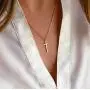 OSIANA Small Cross Necklace for Women Sterling Silver Simple Elegant Delicate Cross Necklace Good Elephant Evil Eye Necklace Gift