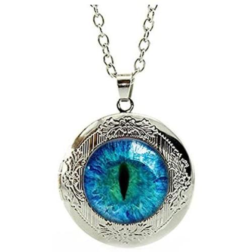 Chandrias Treasures Dragon Eye Engraved Locket Pendant Necklace 18'' - Holiday Sale