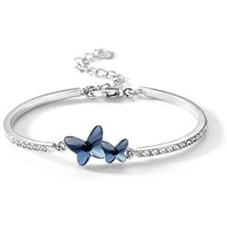 T400 Blue Purple Pink Butterfly Crystal Bangle Link Bracelet Birthday Gift for Women Girls