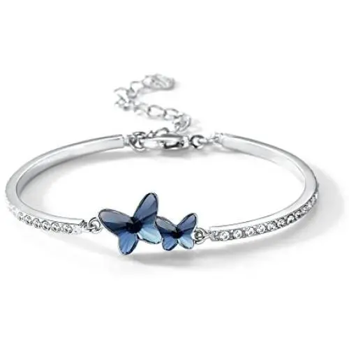 T400 Blue Purple Pink Butterfly Crystal Bangle Link Bracelet Birthday Gift for Women Girls T400 Blue Purple Pink Butterfly Crystal Bangle Link Bracelet Birthday Gift for Women Girls