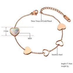 AAABBB Trendy Shell Heart Charm Anniversary Bracelet Stainless Steel Chain & Link Women Bracelets