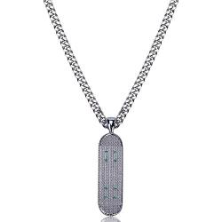Moca Jewelry Iced Out Skateboard Pendant Necklace 18K Gold Plated Bling CZ Simulated Diamond Hip Hop Rapper Chain Necklace for Men Women
