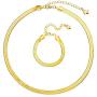 U/D Gold Plated Snake Chain Necklace Bracelet 5MM Flat Herringbone Choker Dainty Adjustable 16Inch Necklace for Women