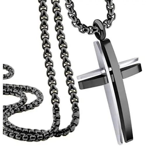 555Jewelry Grooved Stainless Steel Cross Necklace for Men and Women 16-24'' Chain 555Jewelry Grooved Stainless Steel Cross Necklace for Men and Women 16-24'' Chain
